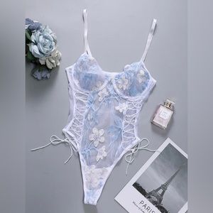 Azure Embroidered Lingerie Bodysuit